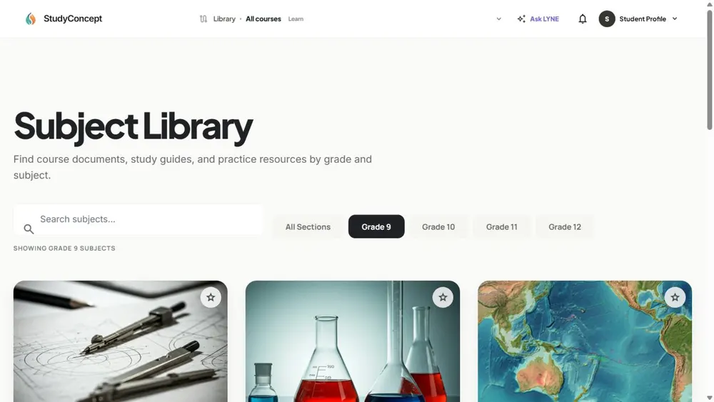 The Study Concept course library with documents and study resources